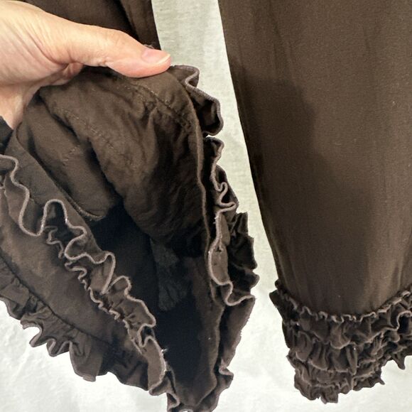 Baik Baik Brown Wide Leg Fold Over Ruffle Hem Pull On Pants Womens S/M Boho - Picture 10 of 11